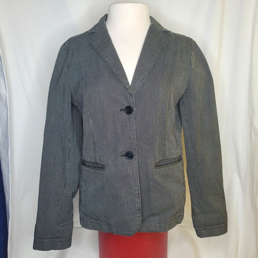 Gap Women's Pin Striped Blazer Jacket Size 10 Gray And White